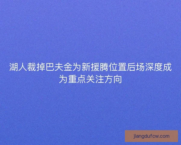 湖人裁掉巴夫金为新援腾位置后场深度成为重点关注方向
