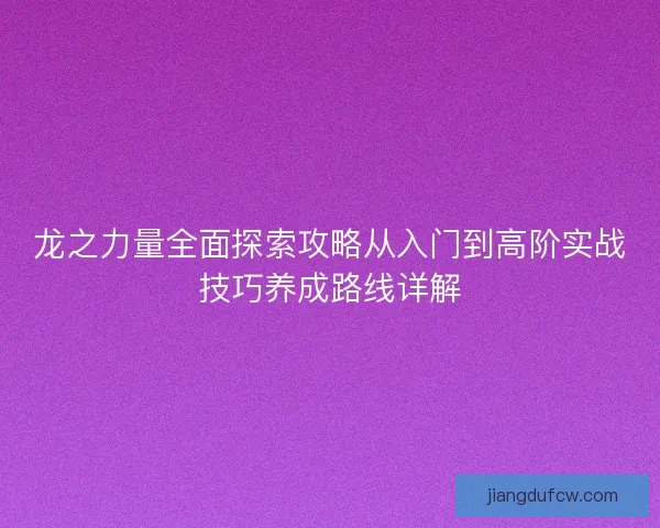 龙之力量全面探索攻略从入门到高阶实战技巧养成路线详解